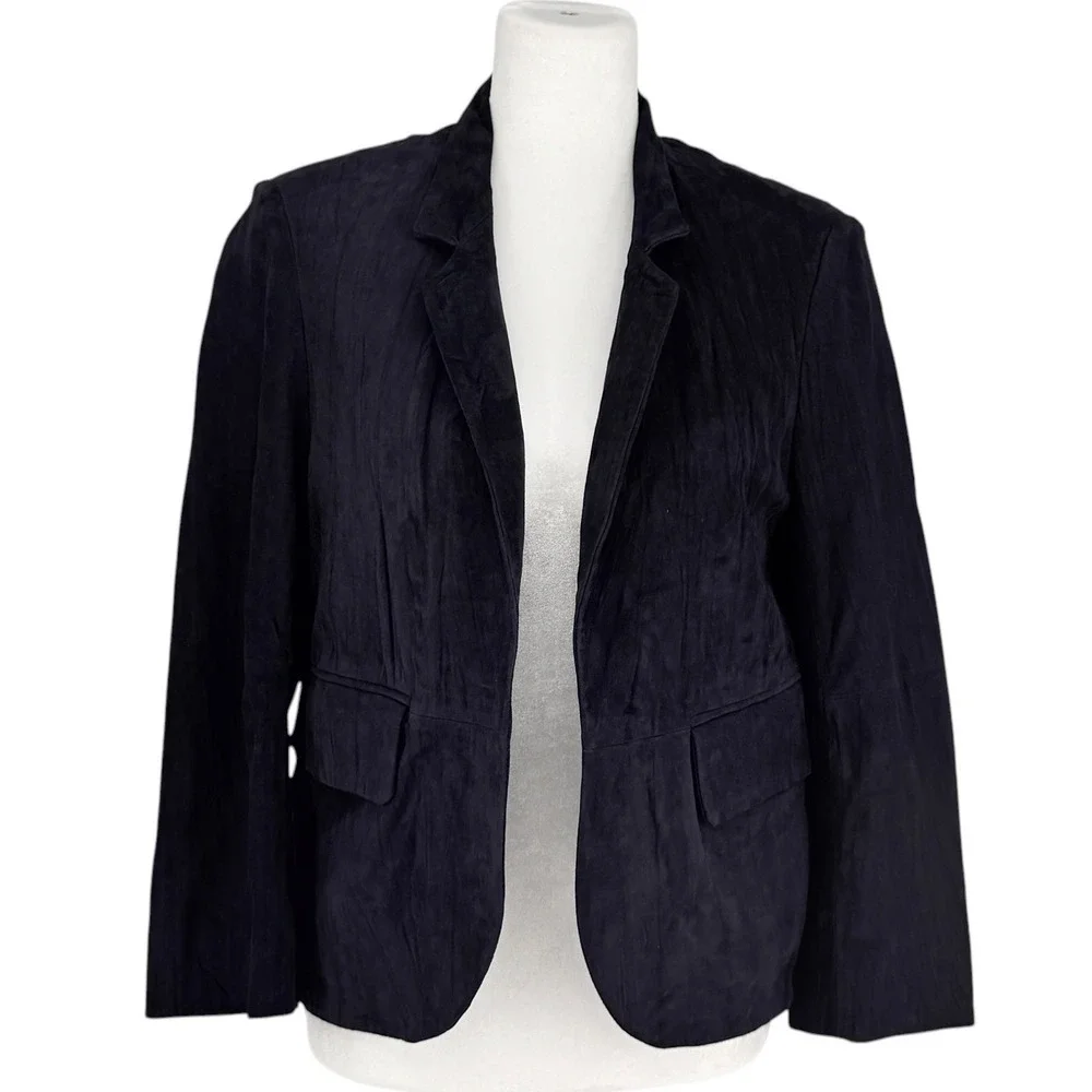 Zadig & Voltaire Verys Daim Crinkle Goat Suede Leather Jacket Navy Size 36 Small